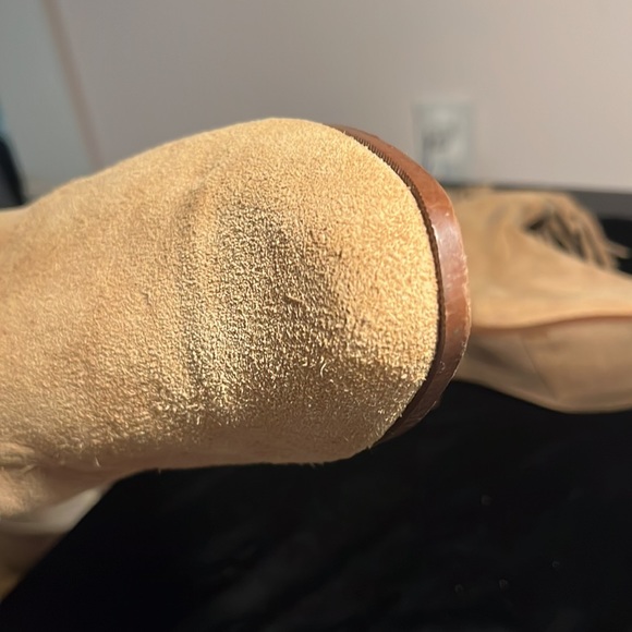 Vintage Sheriff Houston Tan Suede Boots Size 8 Fringe Western midi height - Picture 3 of 9